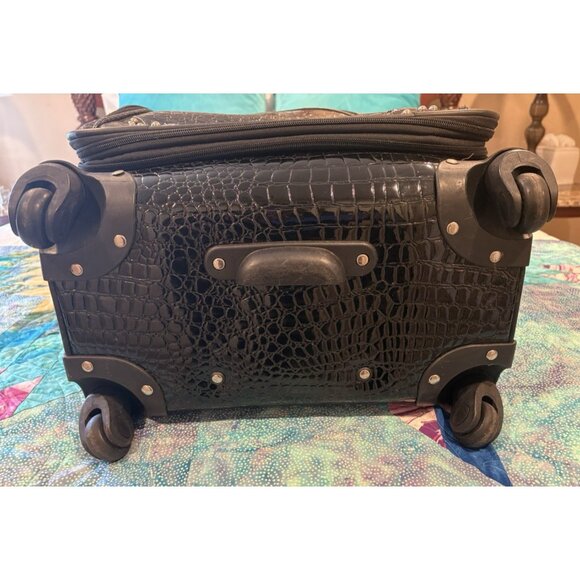 Kathy Van Zeeland Luggage Wheeled Travel Croco Black PVC 25" Added Cosmetics Bag - Picture 12 of 16